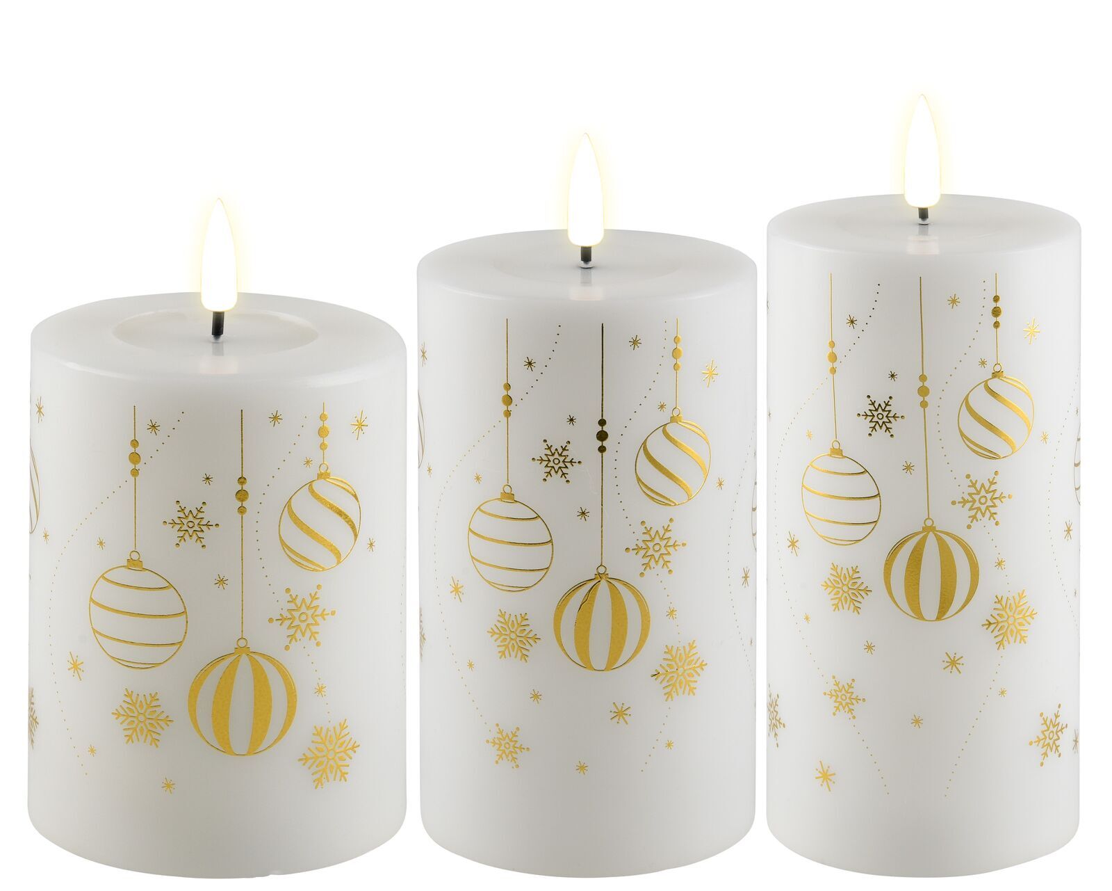 Weihnachts-Giftbox Stumpenkerzen LED weiß/gold mit Aufdruck und Diode