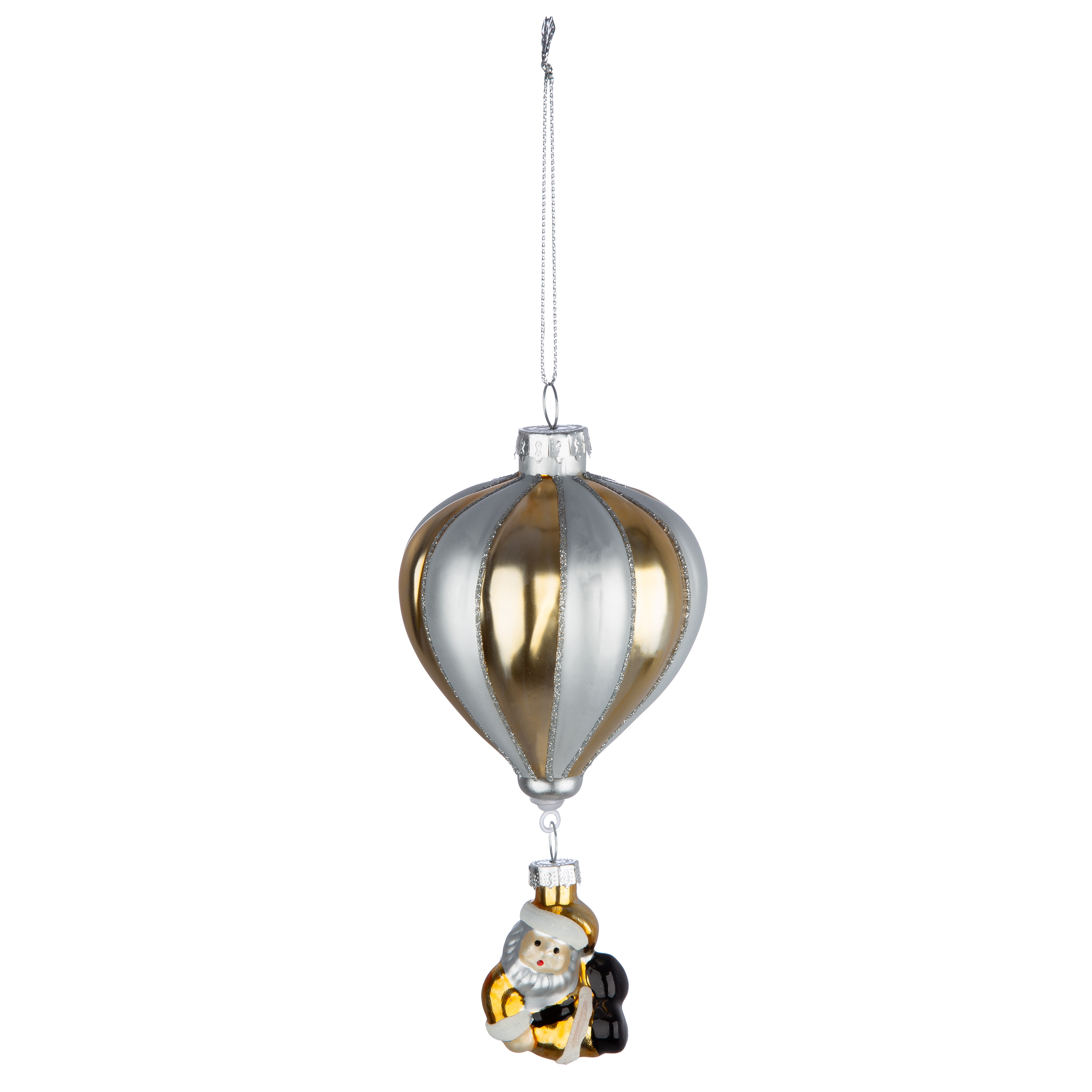 Baumschmuck Ballon Santa 14,5cm Glas Gold Weihnachtsschmuck, Ornament, Ball Ornament, Schmuckanhänger, Santa Claús Figur