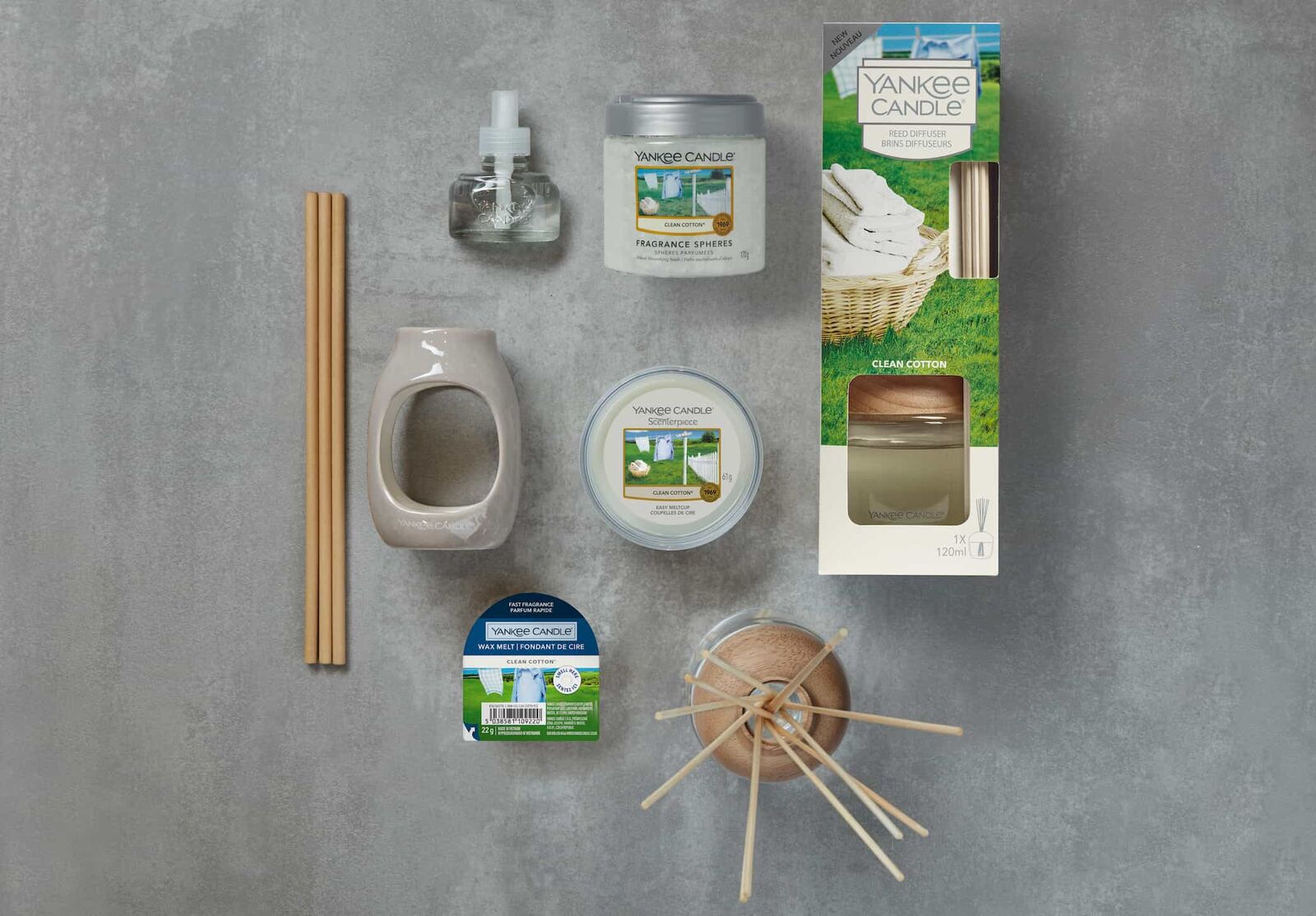 Yankee Candle, Raumduft, flammenloser Duft, Diffuser, Reed Diffuser, Stäbchen Diffuser, Fragrance Sphere, Clean Cotton
