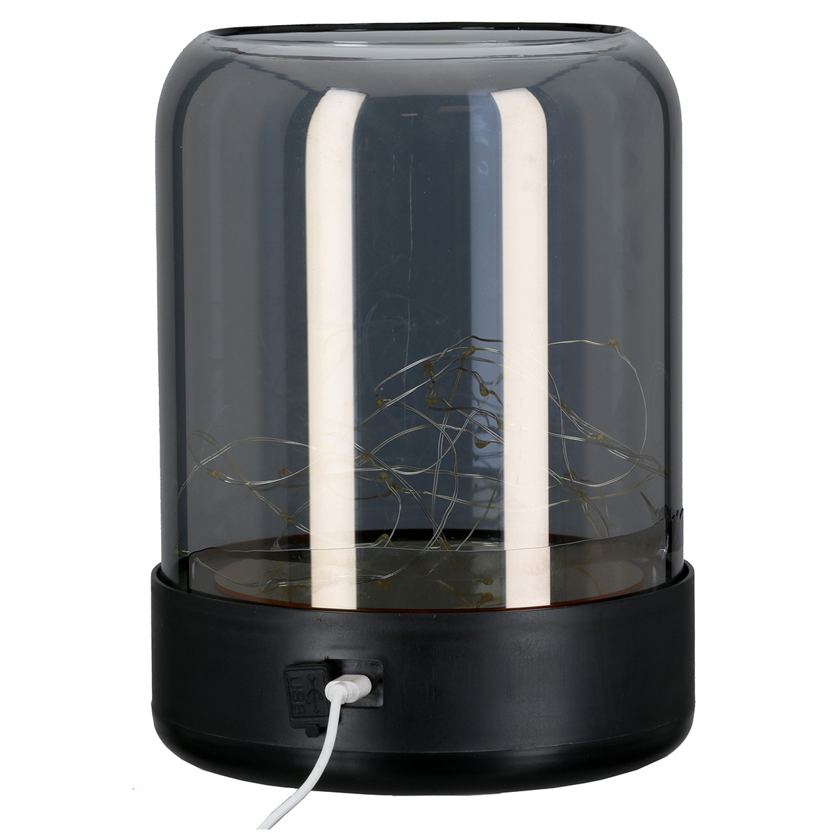 Windlicht Brightshine Silber LED Glas 22cm Tischlampe, Glasschirm, LED-Lampe, Nachtischlampe, Kabelanschluss