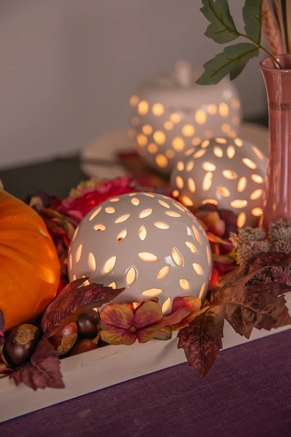 Lichtkugel Villari 15cm LED cremeweiß Laternen, Licht, Kürbis, Dekoration, Blätter