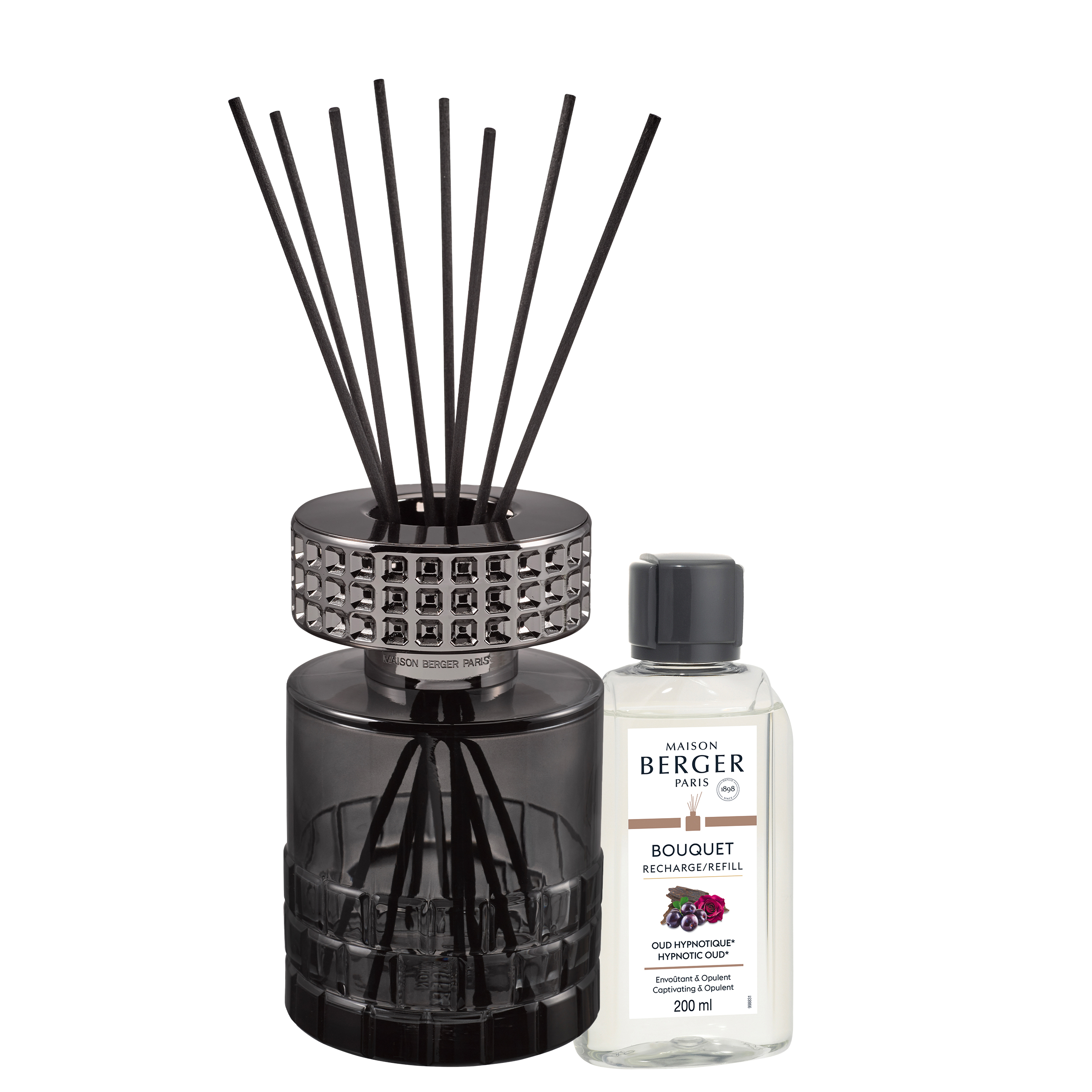 Diffuser, Duftspender, Glasflasche, schwarzer Deckel, Bouquet Nachfüllung