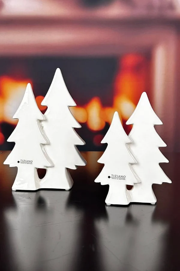 Doppelbaum Adelmo 18cm hoch cremeweiß Weihnachtsdekoration, Kerzenhalter, Weihnachtsbaum, Porzellan, Tiziano