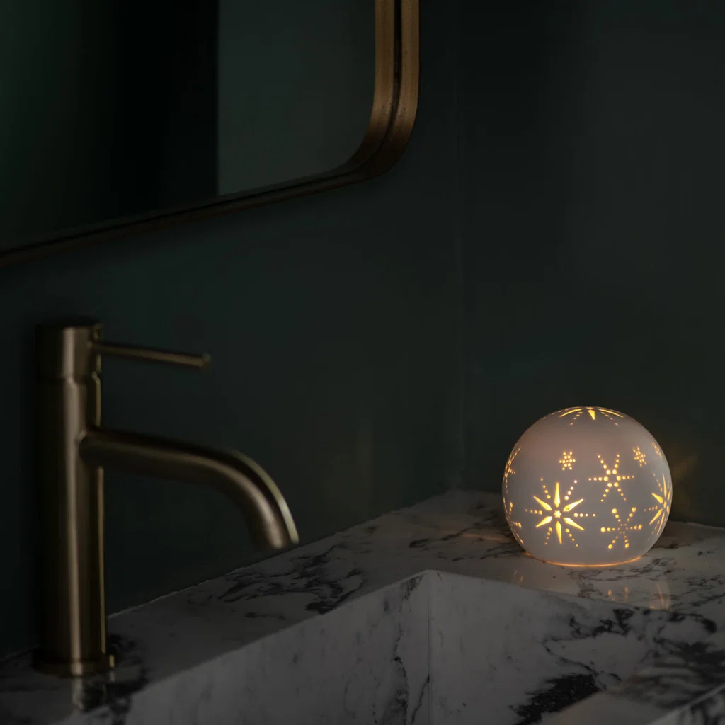 lampe, globus, nachtschalter, schneeflockenmuster, marmorboden