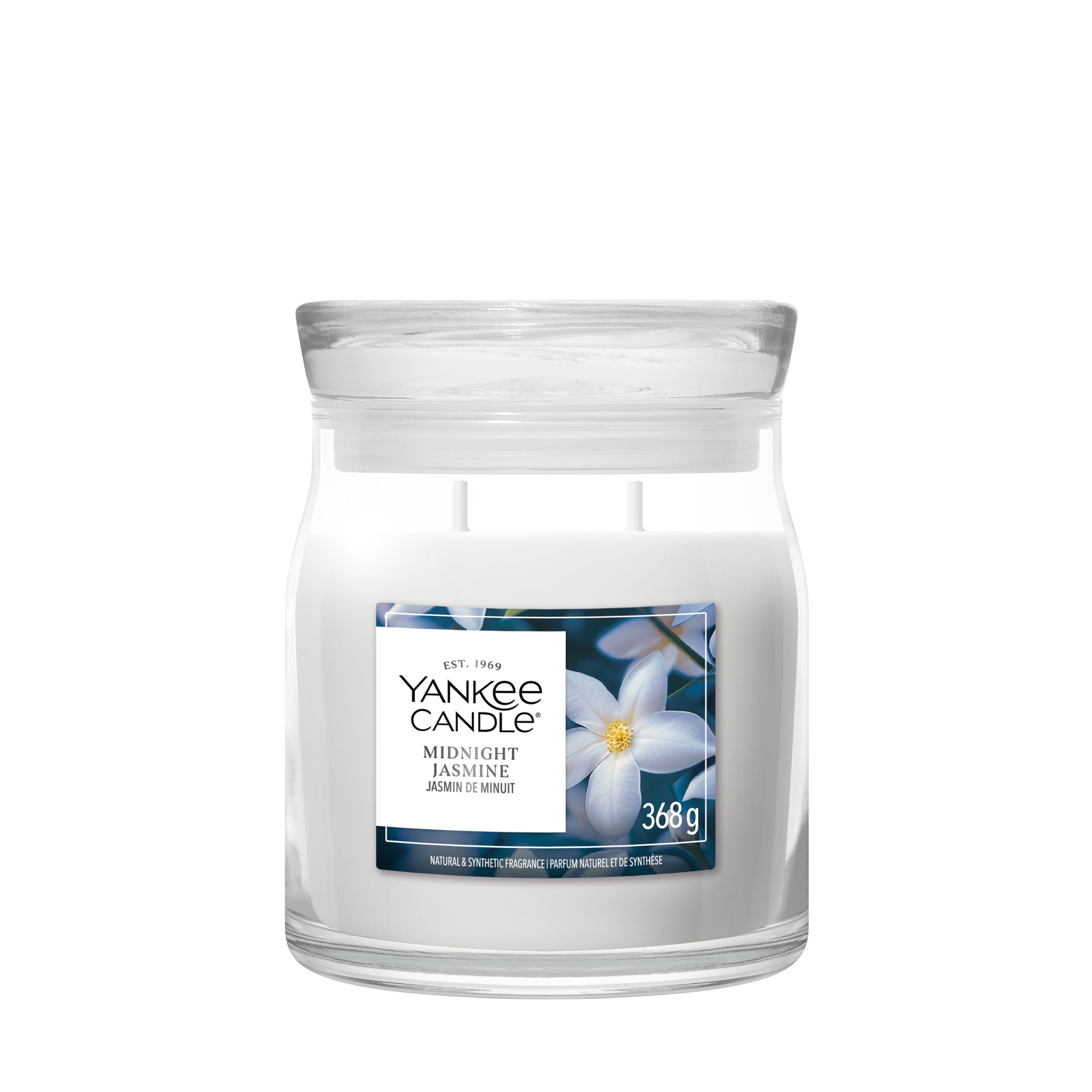 Midnight Jasmine Signature Medium Jar 368g 2-Docht Kerze, Mitternacht Jasmin, Glas Kerze, weiße Kerze, 366 g
