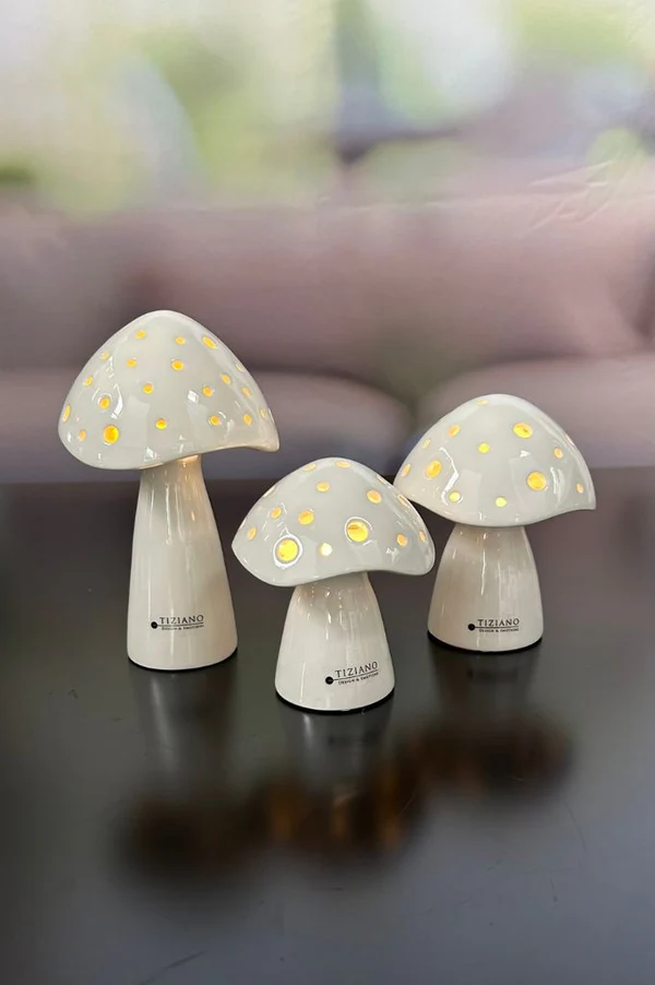 Pilzlampe, LED-Lampe, Globenlampe, weiße Keramiklampe, Deko-Lampe