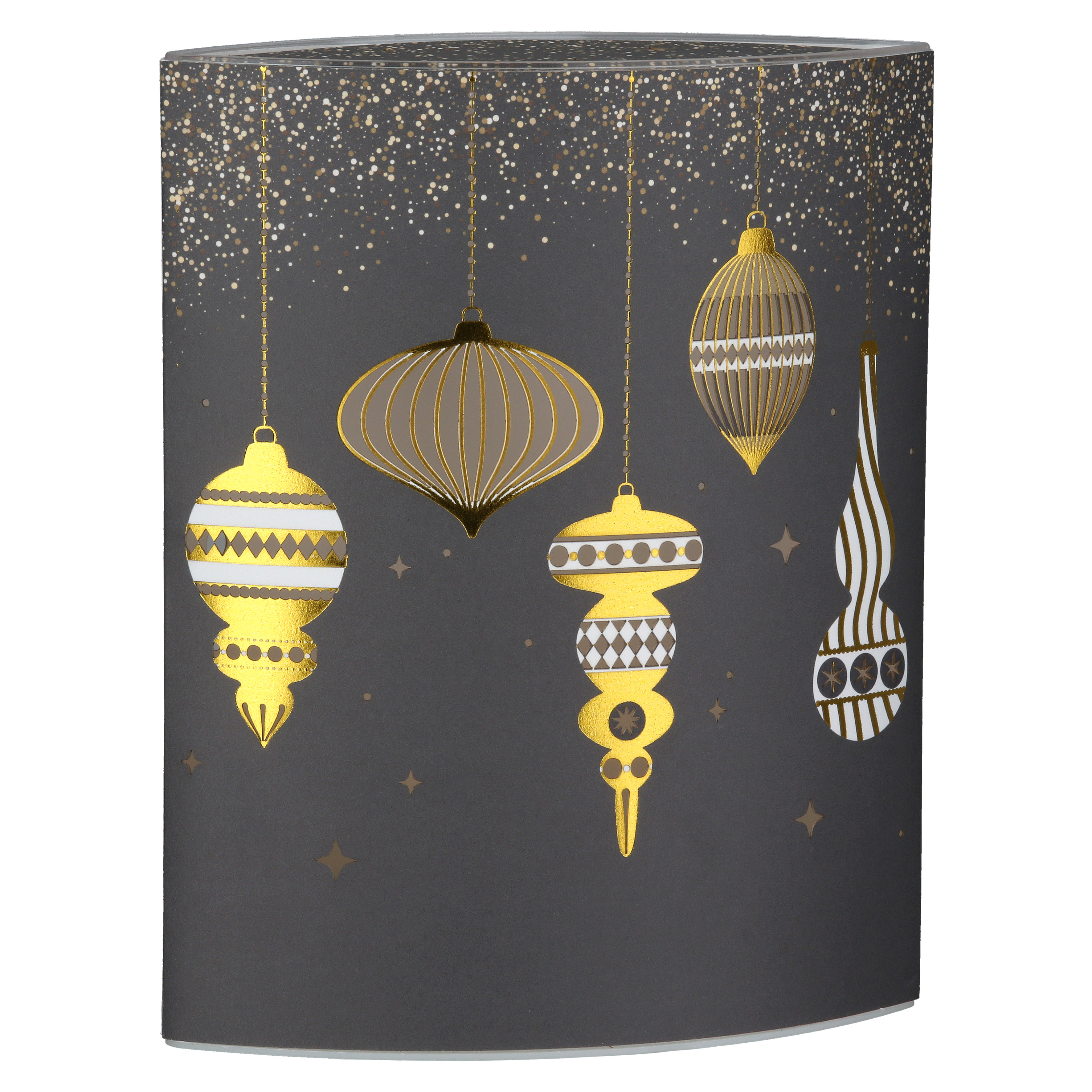 Dekoleuchte Noel LED Papier grau Weihnachtsdeko, Häng ornament, Goldfarben, Kugelornament, Schwarzgrauer Hintergrund